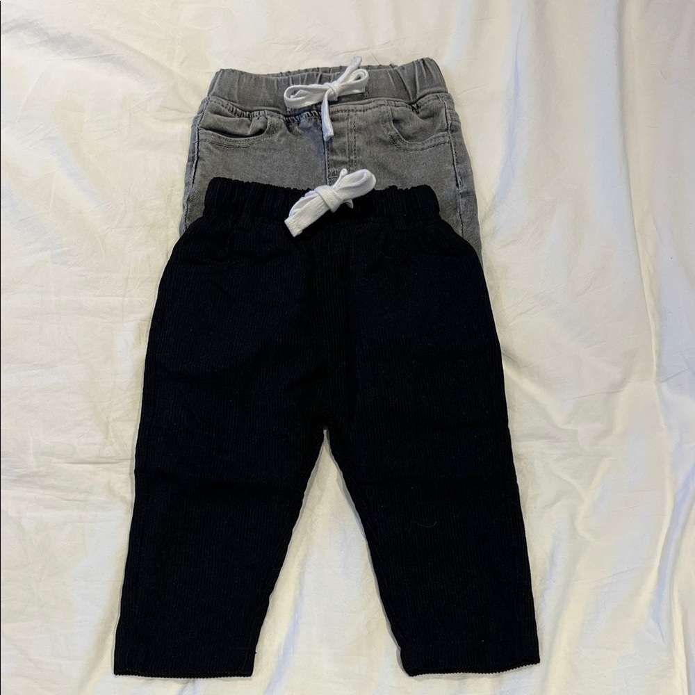 Pair of Little Bipsy Black Corduroy Pants and Gray Jeans(denim)